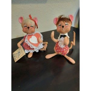 Vtg Annalee Mobilitee Dolls- Sweetheart Mouse Couple - 1998  Valentines Day Mice